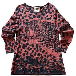 Black and Red Cheetah Print Sweater Long Sleeve Top S